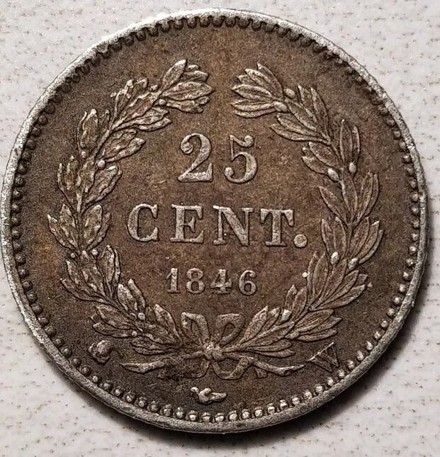 1846-W France 25 Centimes Louis-Philippe KM755.5 Low mintage 35,000 EF