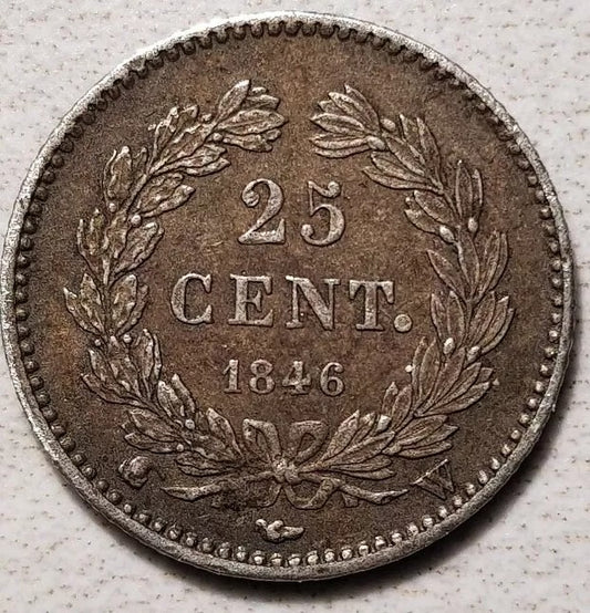 1846-W France 25 Centimes Louis-Philippe KM755.5 Low mintage 35,000 EF