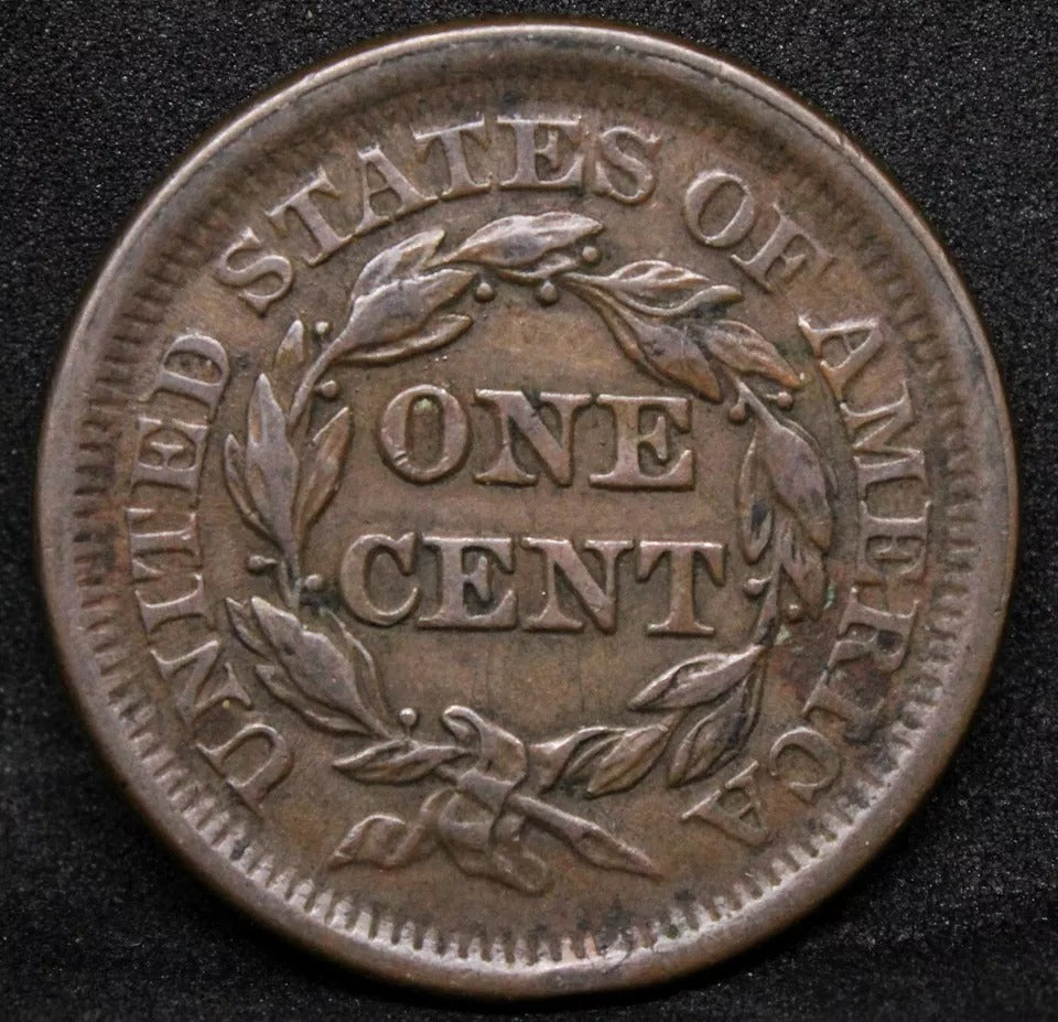 1 Cent 1851, Braided Hair Cent. VF United States America copper