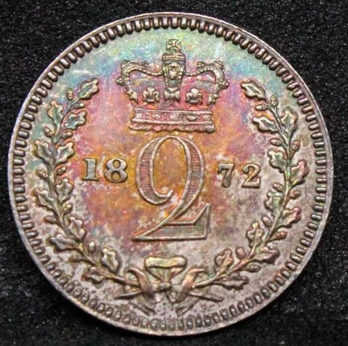 1872 Maundy 2 Pence, Queen Victoria Young Head. S.3919 UNC +colour