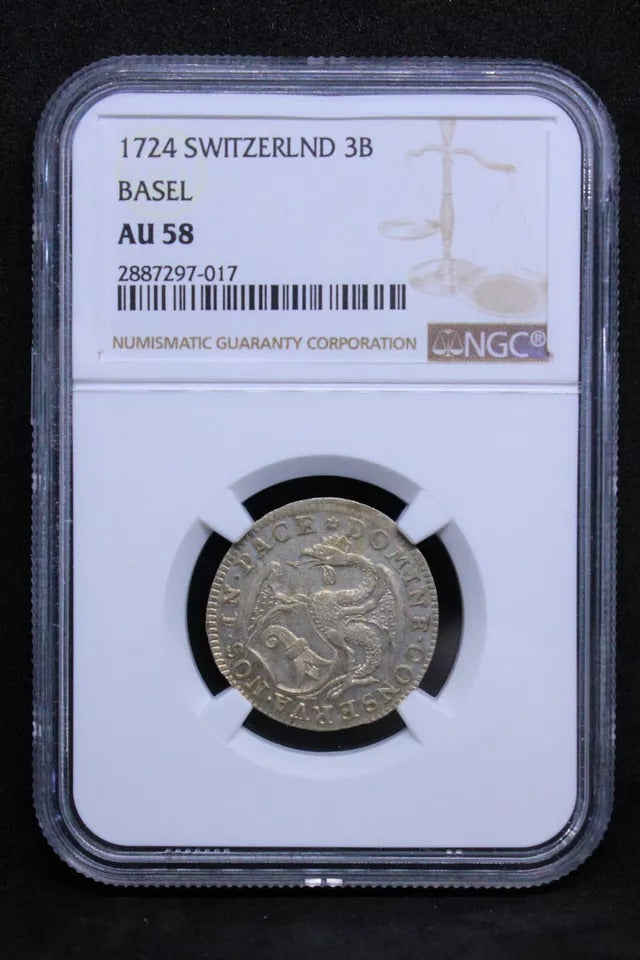 3 Batzen 1724, Switzerland Basel Canton. KM-140 NGC AU58