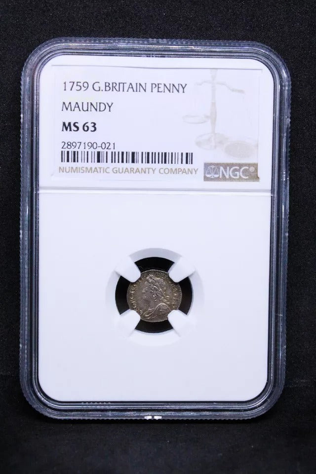 1 Penny (maundy) 1759. George II. S.3715 UNC NGC MS63