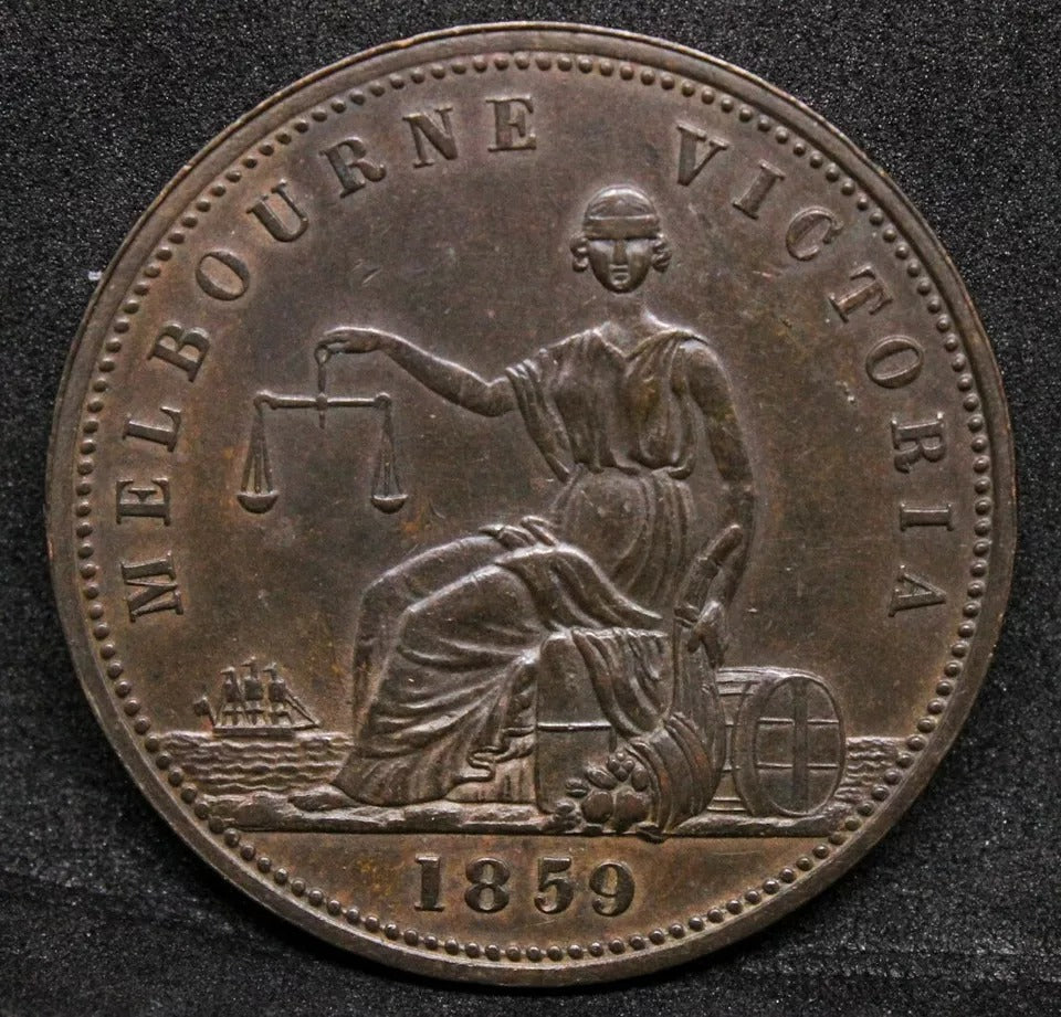 1859 Melbourne Penny Token, Australia. KM-TN206 UNC