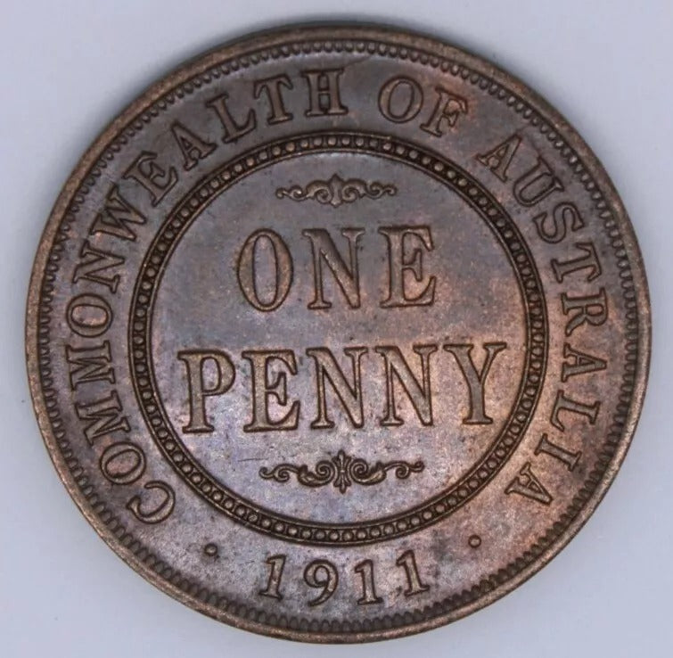1911 Australia Penny, George V, some Origional Lustre Great Condition