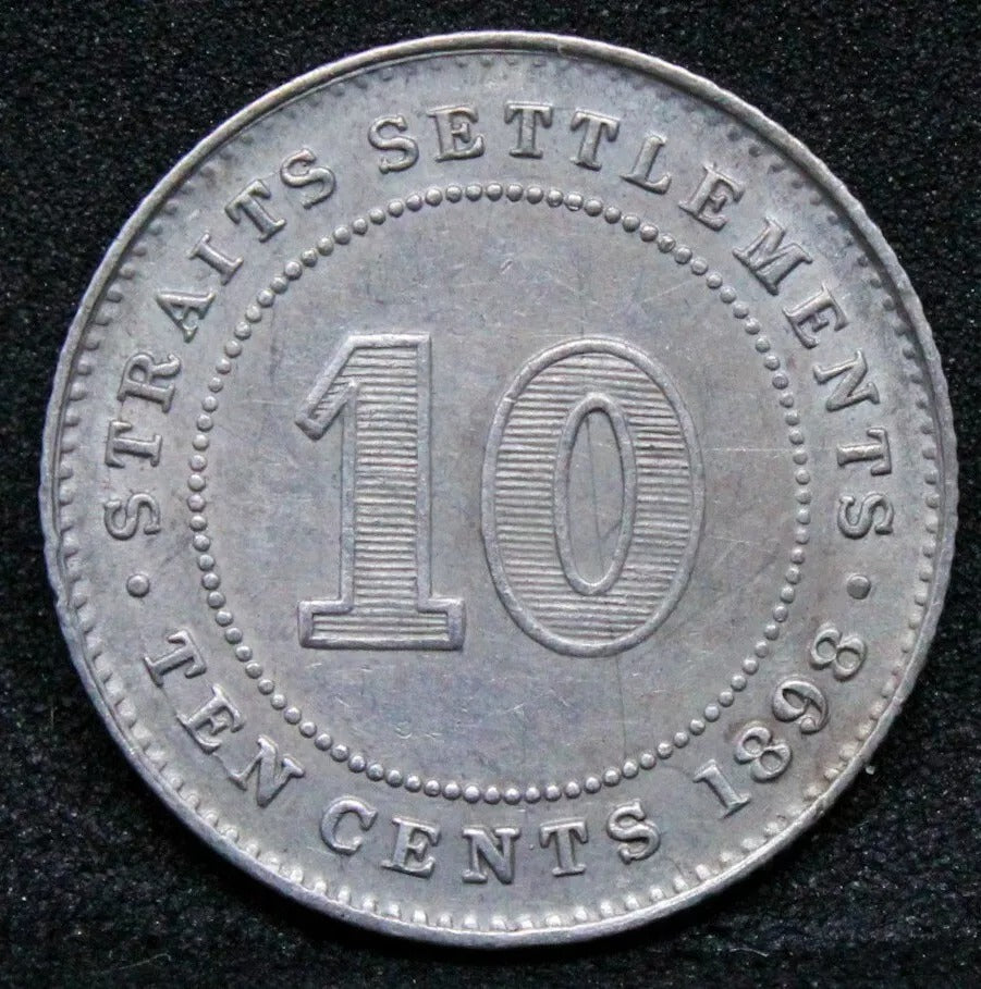 1898 straits settlements 10 Cents, Queen Victoria. KM-11 UNC