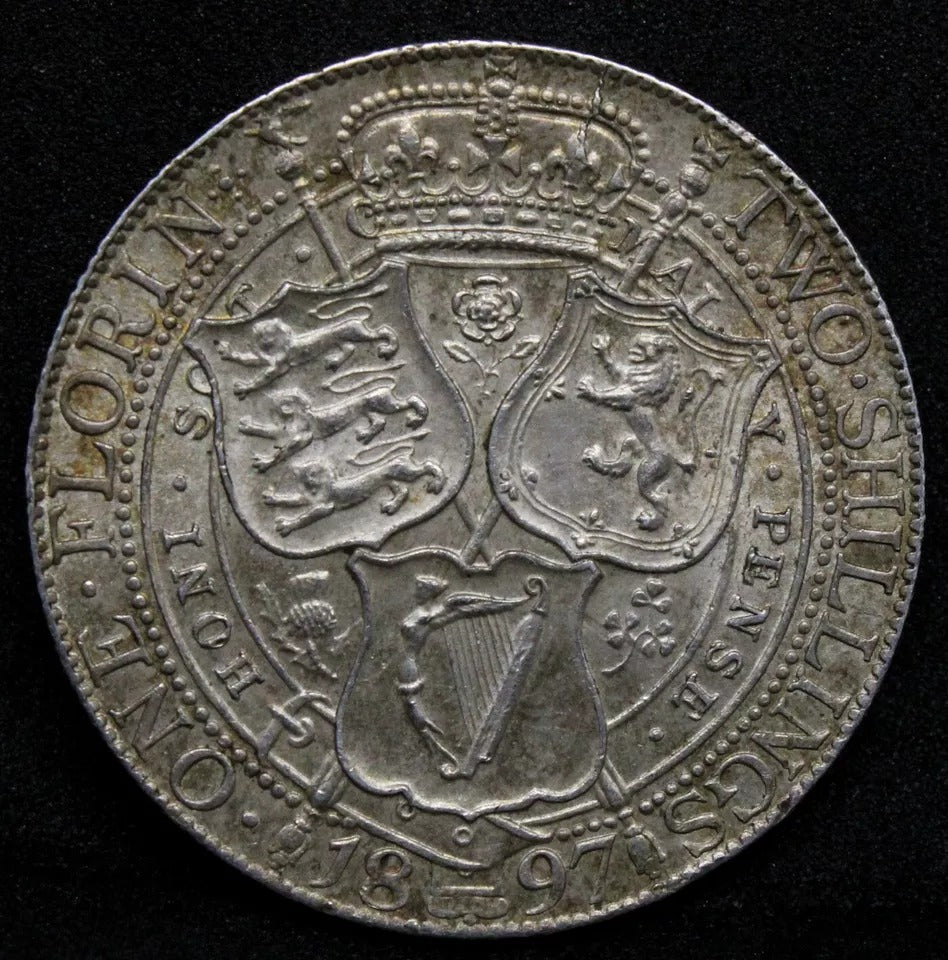 Florin 1897, Great Britain-Queen Victoria Silver coin. S.3939 UNC