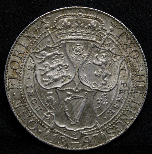 Florin 1897, Great Britain-Queen Victoria Silver coin. S.3939 UNC