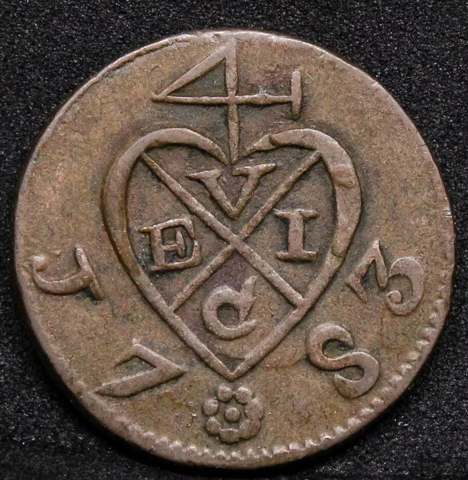 1783 East india 2 keping, Sumatra. KM#?256, Pr#?9