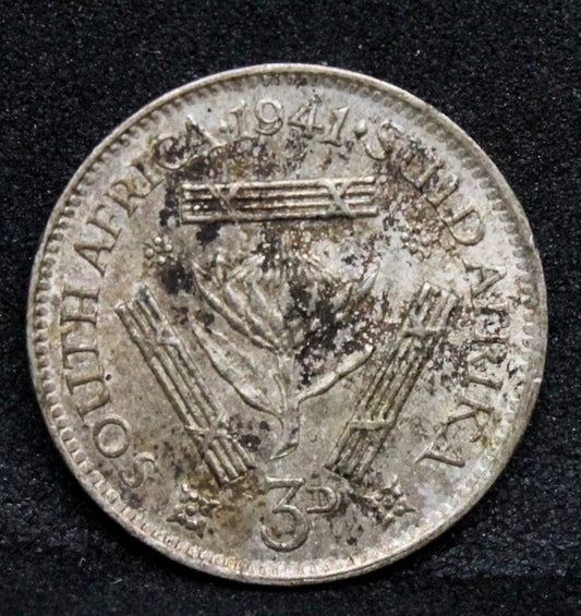 3 pence 1941 South Africa, George VI. KM-35.1 GEF. Three pence coin