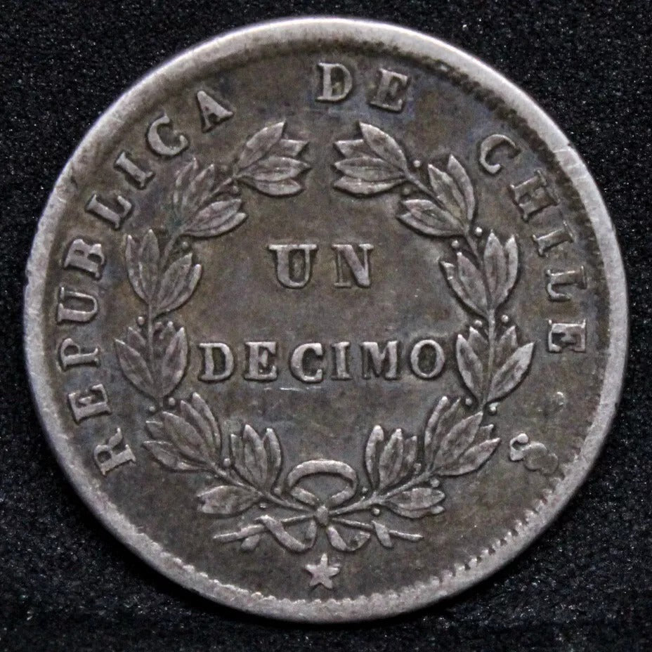 Un Decimo, 1862/62 (Date Re-punch) Chil.e. KM-124a. EF SOLD..