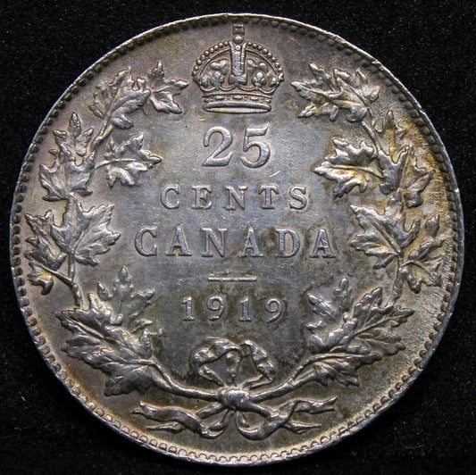 25 cents 1919,Canada. George V. KM-24. EF