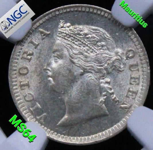 10 Cents 1886. Mauritius Queen victoris silver coin. KM-10 NGC MS64 UNC SOLD..