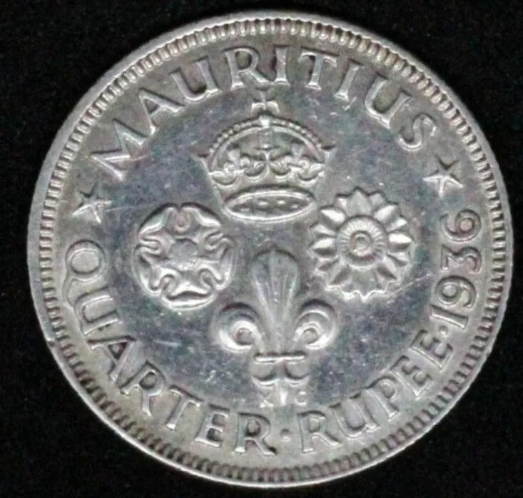 1934 1/4 Rupee Mauritious, George V. EF KM-15