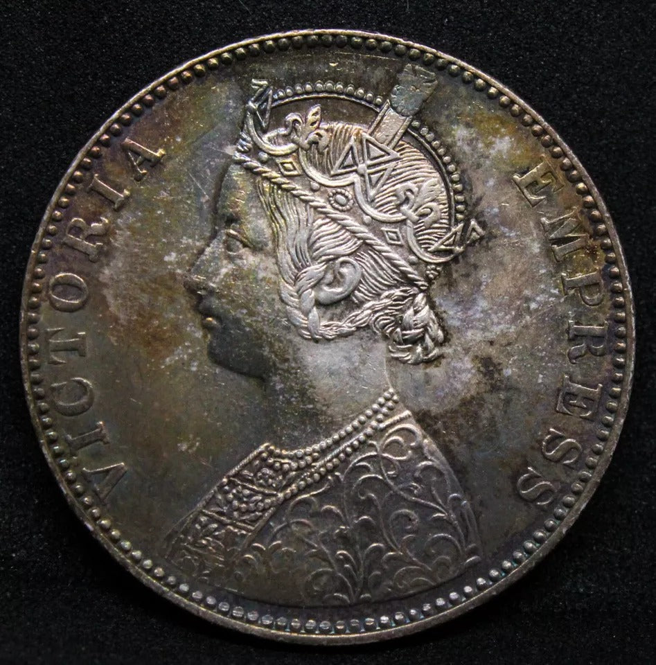 1 Rupee 1891-B. Victoria British-India. KM-492. aUNC + colour
