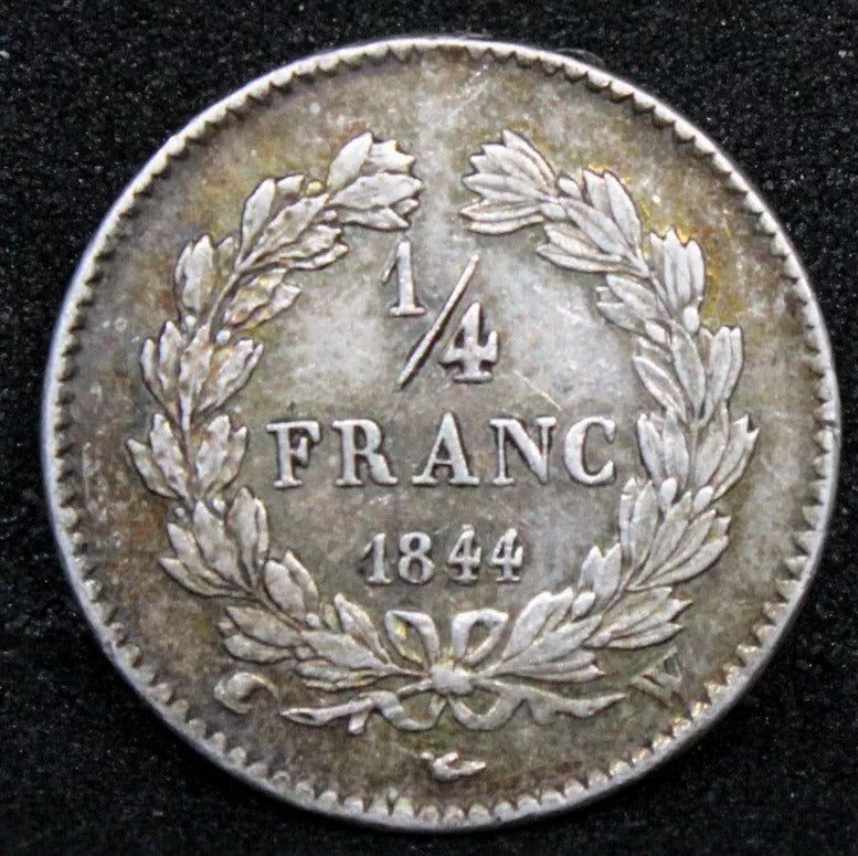 1/4 Franc, 1844-W. France Louis Phillipe I, KM-740. EF