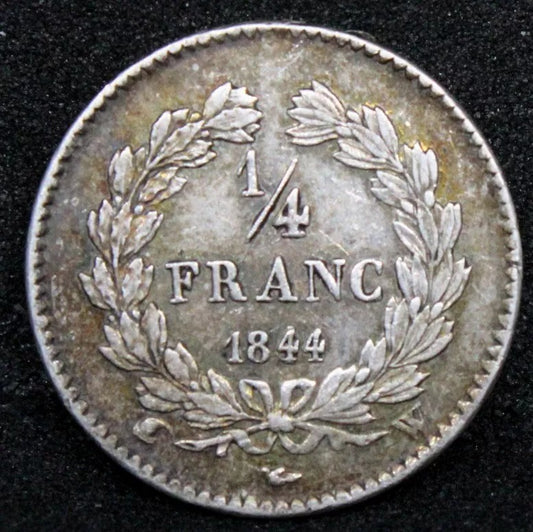 1/4 Franc, 1844-W. France Louis Phillipe I, KM-740. EF