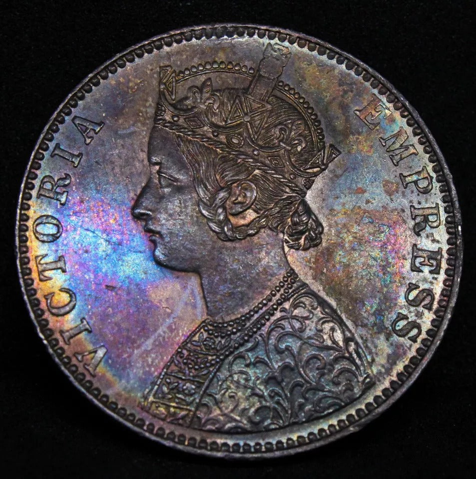 1 Rupee 1891-B. Victoria British-India. KM-492. UNC + colour