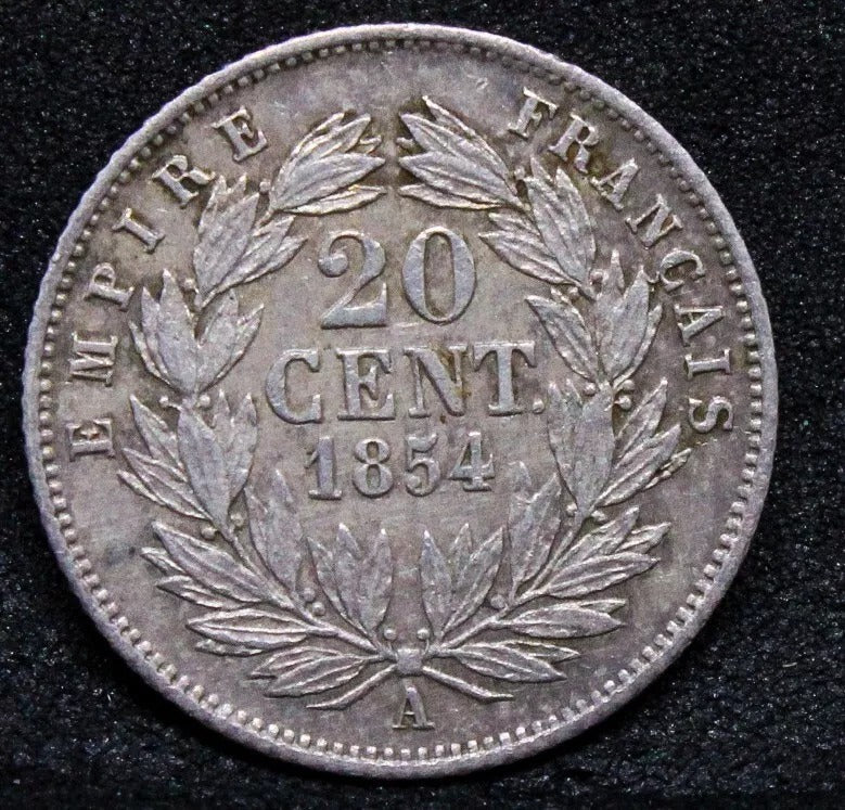 1854-A France 20 Centimes, Napoleon III, KM-778.1 UNC