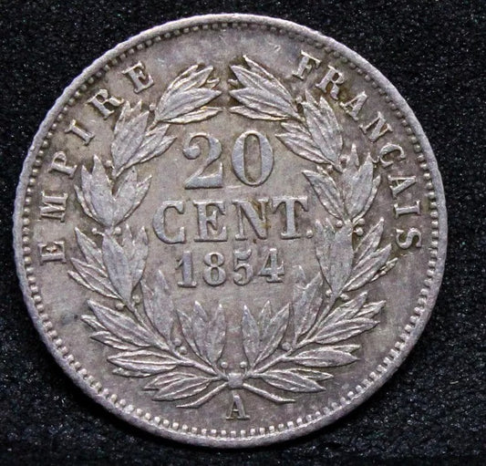 1854-A France 20 Centimes, Napoleon III, KM-778.1 UNC