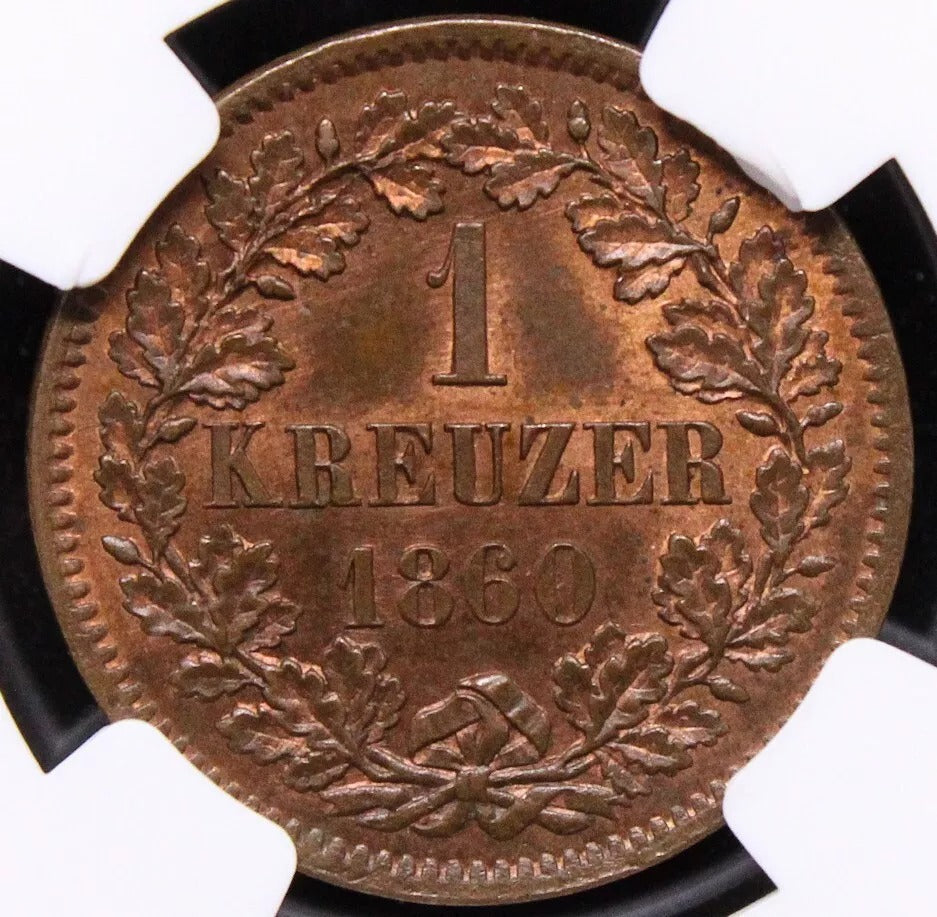 1 Kreuzer 1860, Baden German state issue. KM-242. UNC MS64 BN