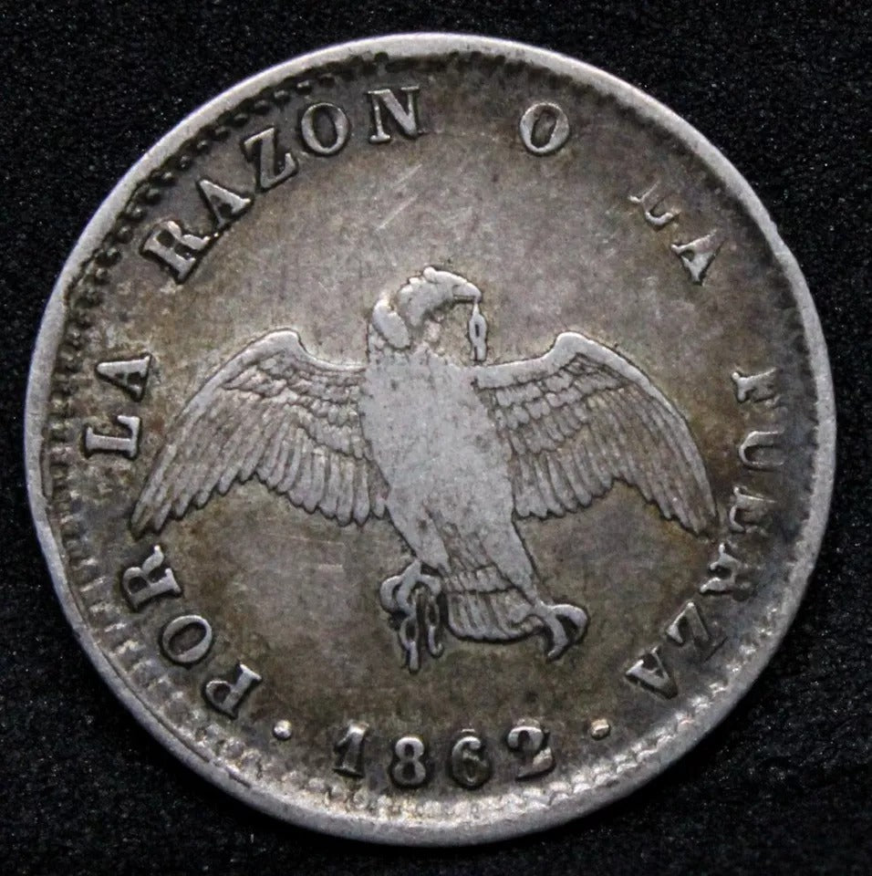 Un Decimo, 1862/62 (Date Re-punch) Chil.e. KM-124a. EF SOLD..