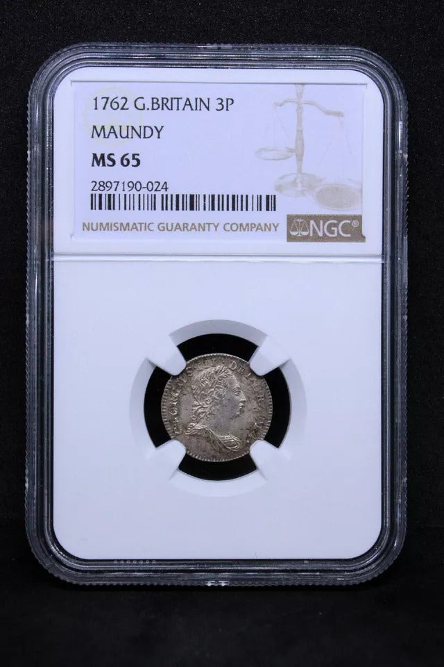 3 pence Maudy issue, 1762, George III. S.3753. BU NGC MS65