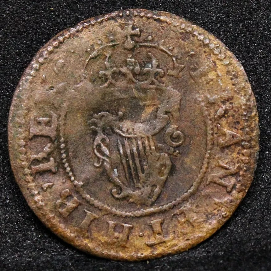 Charles Richmonde Farthing, C 1625-49. MM:harp