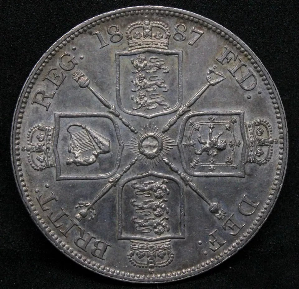 1887 Double Florin, Queen Victoria. S.3923, (Arabic 1) aUNC