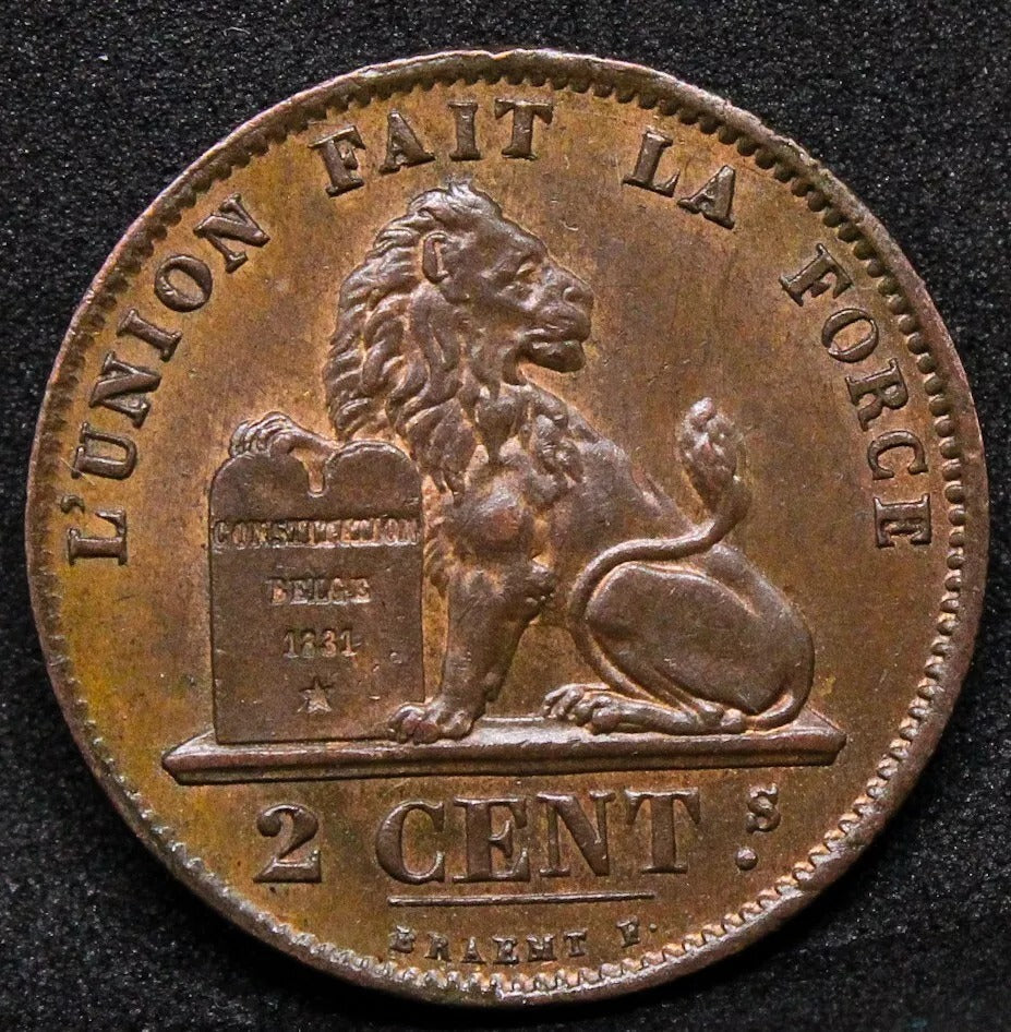 2 Centime 1870, Belgium Leopold II. KM-35.1. UNC
