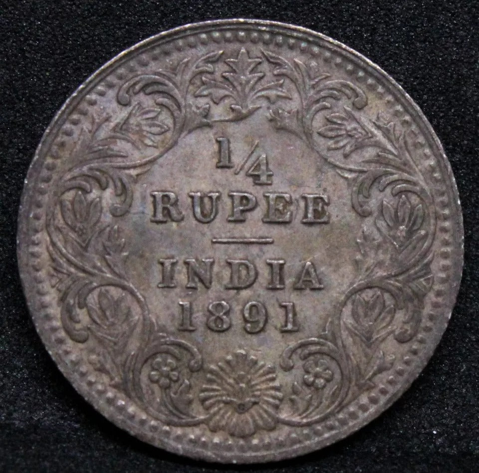 1891-C incuse 1/4 Rupee British-India Victoria, KM 490 EF #2