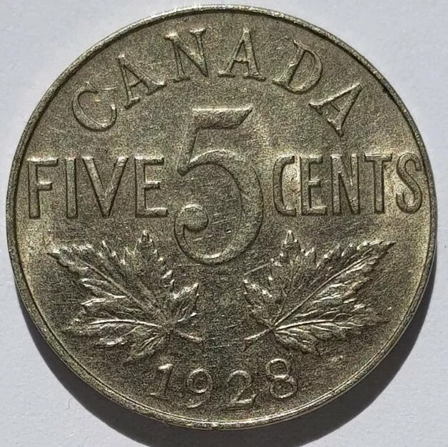 1928 5 Cent Canada, George V, rare in high grade, UNC