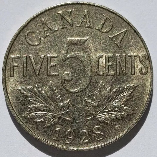 1928 5 Cent Canada, George V, rare in high grade, UNC