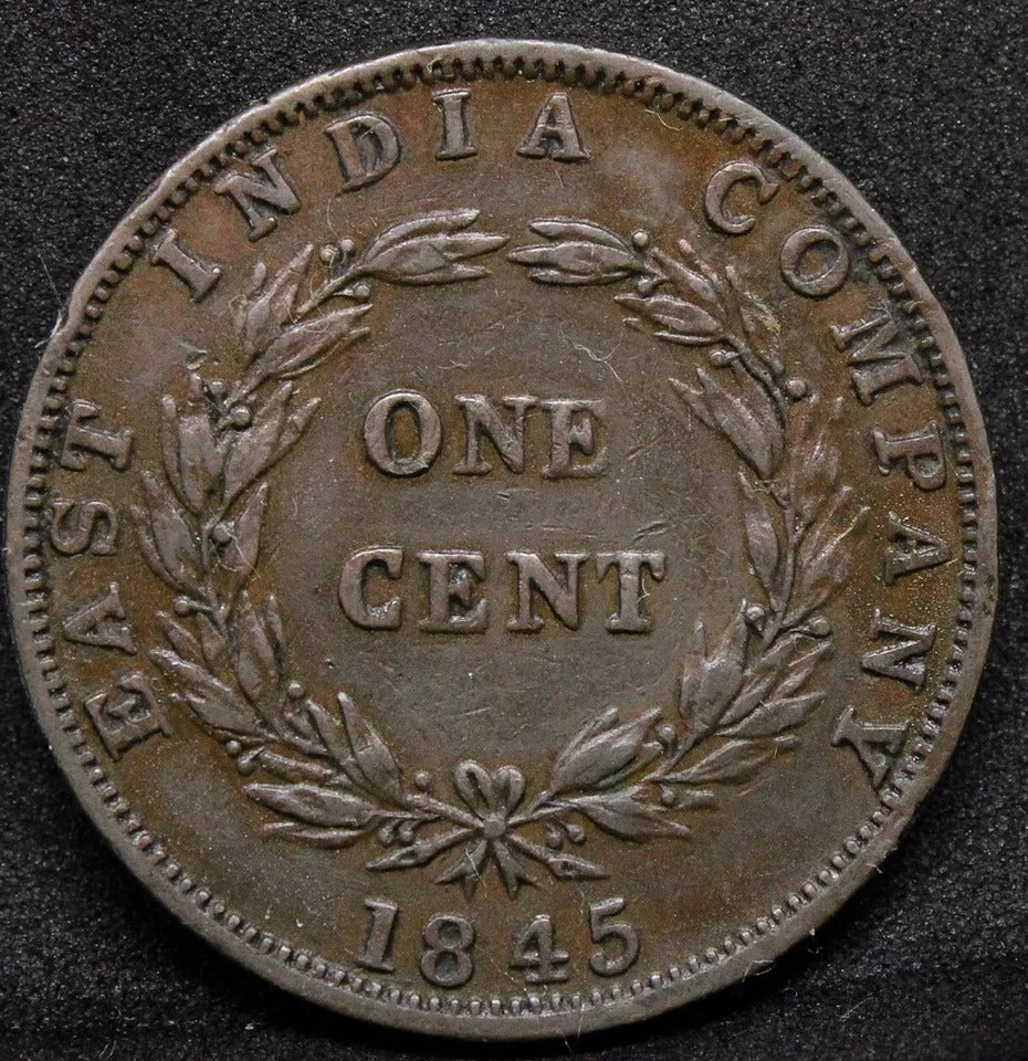 1845 1 Cent, Straits Settlements/East India Company. VF