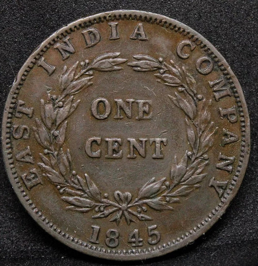 1845 1 Cent, Straits Settlements/East India Company. VF