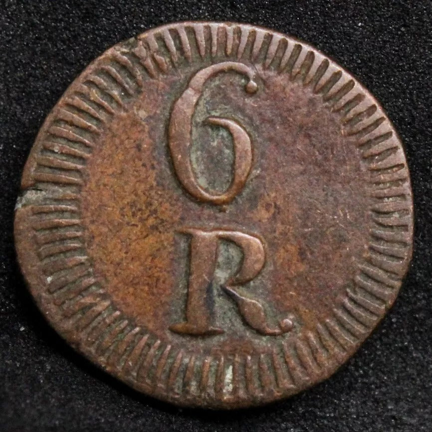 6 Reis 1845 Portugal-Goa. Queen Maria II. KM-259 gVF