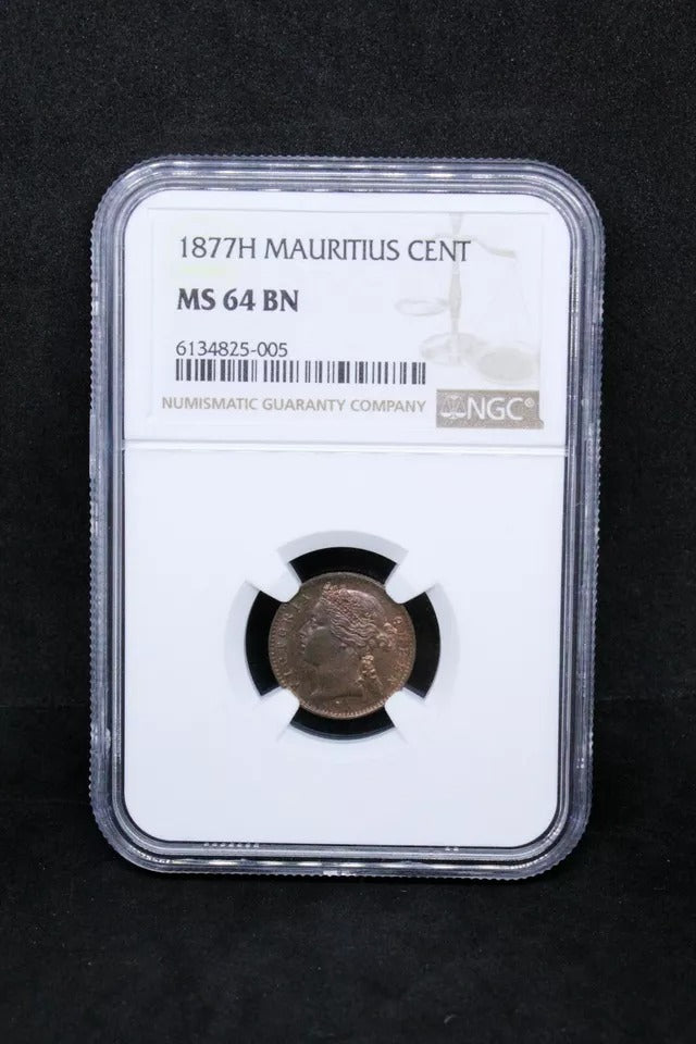 1 Cent, 1877 Mauritius. Queen Victoria.KM-7. UNC MS64 BN SOLD..