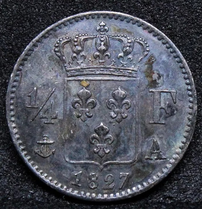 1/4 Franc 1827-A. France, Charles X. KM-722. aUNC