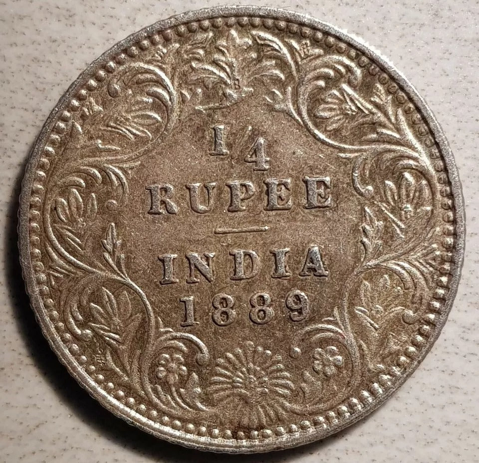 1889 1/4 Rupee British-India Victoria, KM 490 High Grade