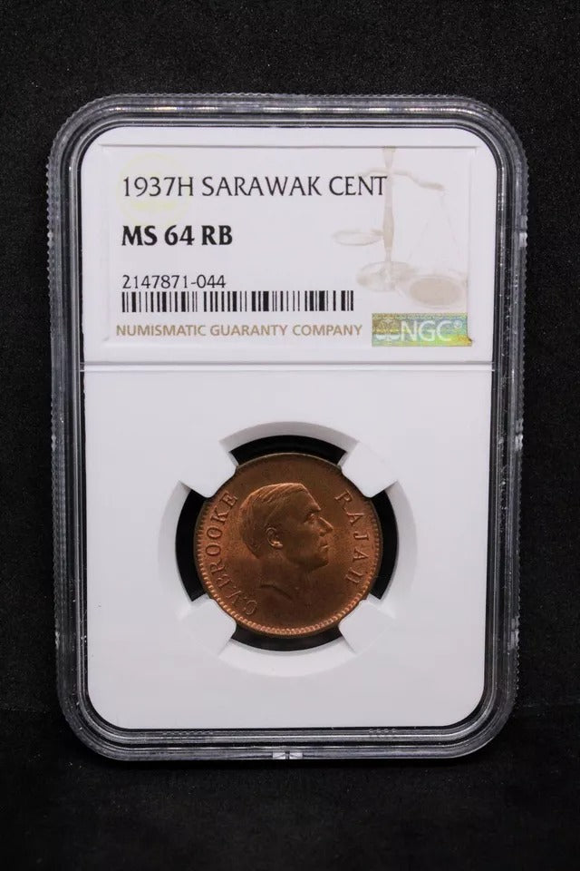 1937-H Sarawak 1 Cent, Charles V. Brooke, KM-18 UNC MS64RB
