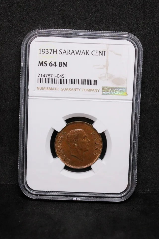 1937-H Sarawak 1 Cent, Charles V. Brooke, KM-18 UNC MS64BN