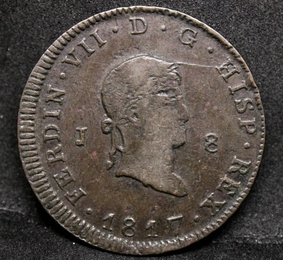 1817-J 8 Maravedis, Spain. Ferdinand VII. KM-461. GVF