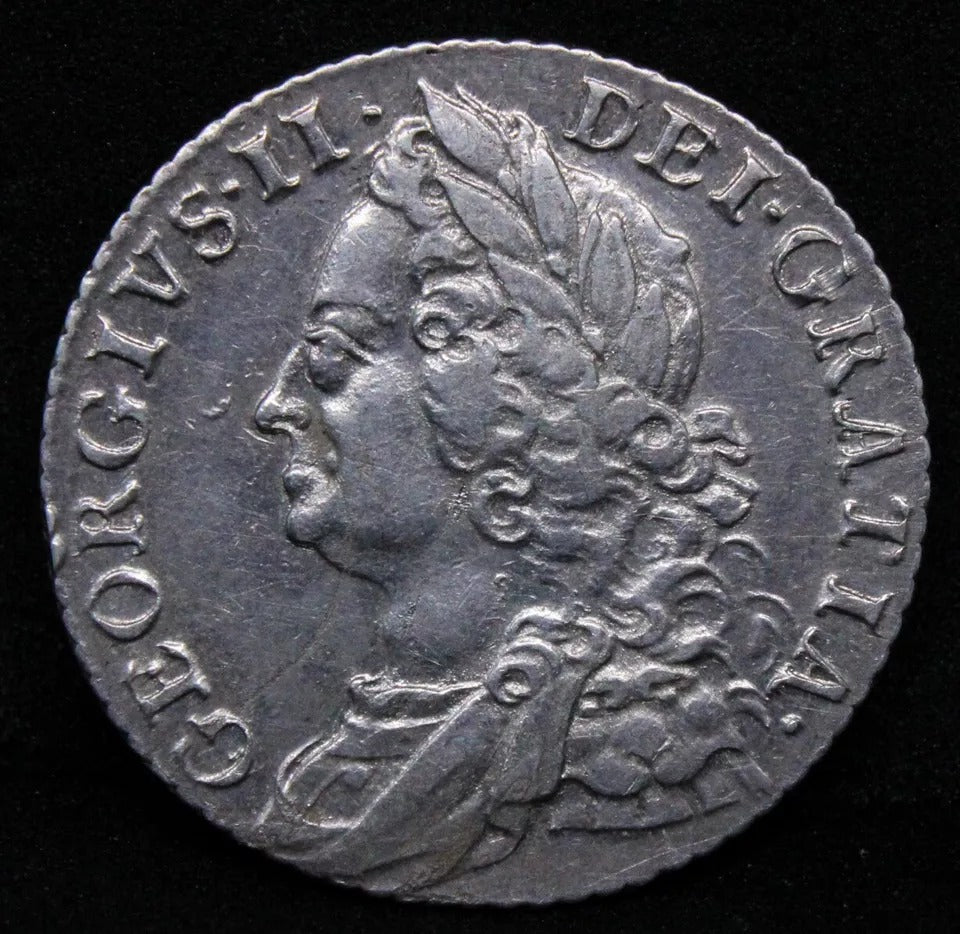 1758 Shilling, George II Silver Coin .