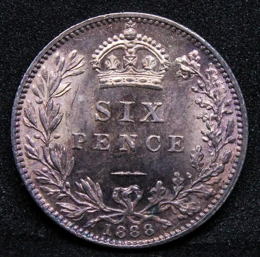 6 pence 1888. Queen Victoria Veiled head. S.3929. UNC