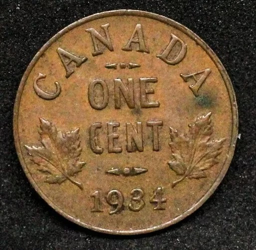 1934 Canada 1 Cent, King George V, KM-28