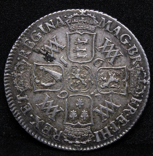 William and Mary 1693 Shilling (9 over 0 in date ) ESC 1076A R4