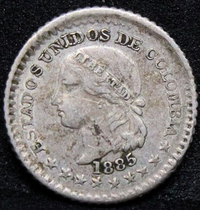 5 Centavos 1885, Columbia. KM#?174a. 5/5 value repunch