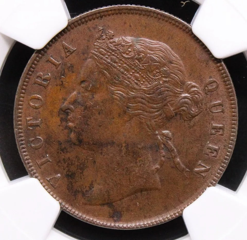 1 cent 1895 Straits Settlements. KM-16 NGC AU58 BN