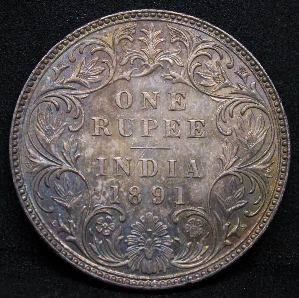 1 Rupee 1891-B. Victoria British-India. KM-492. UNC + colour