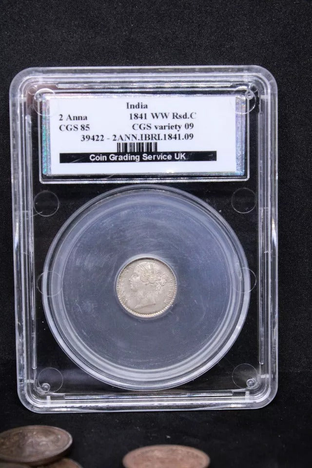 2 Annas 1841. British India- Queen Victoria. KM-460. BU CGS 85 (~MS65)