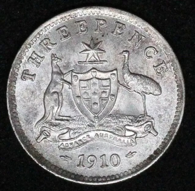 1910 Australia 3 pence UNC, Edward VII